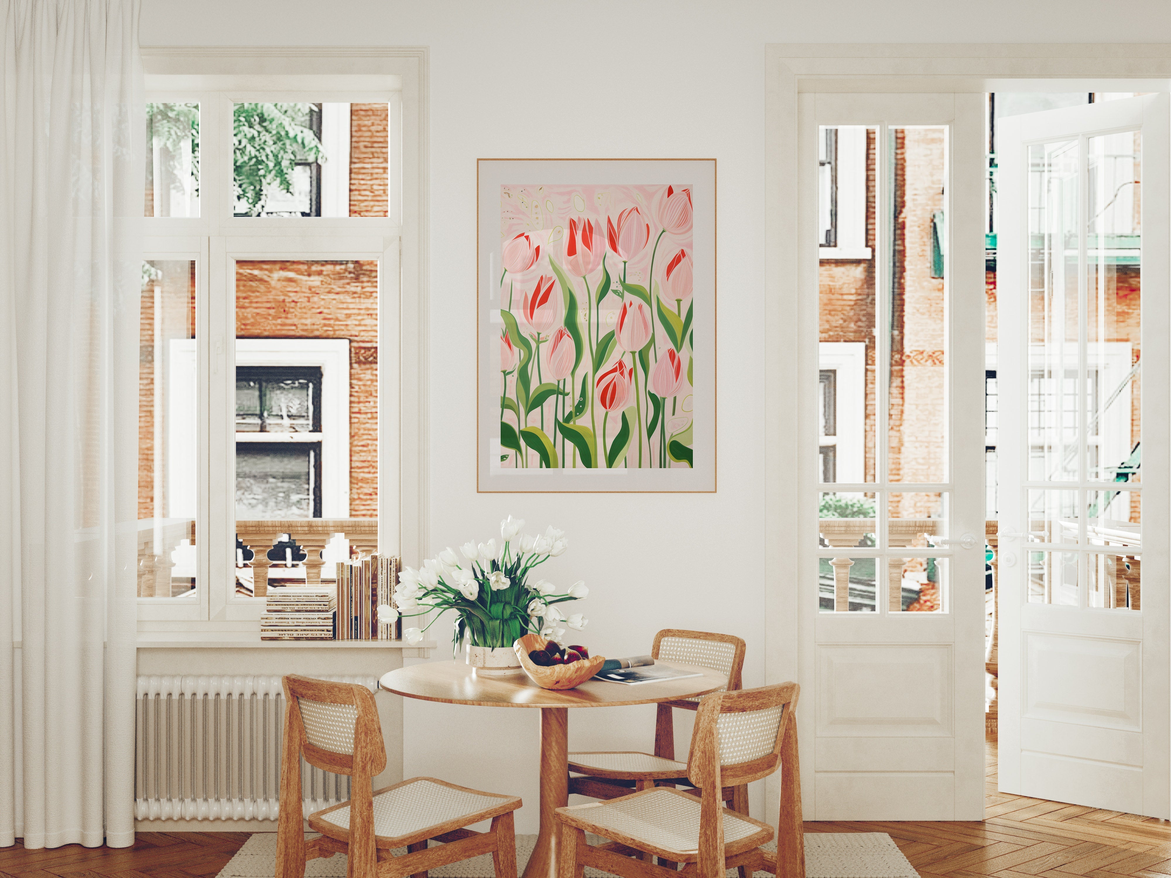 Pink and Green Tulips Painting The Poster Square